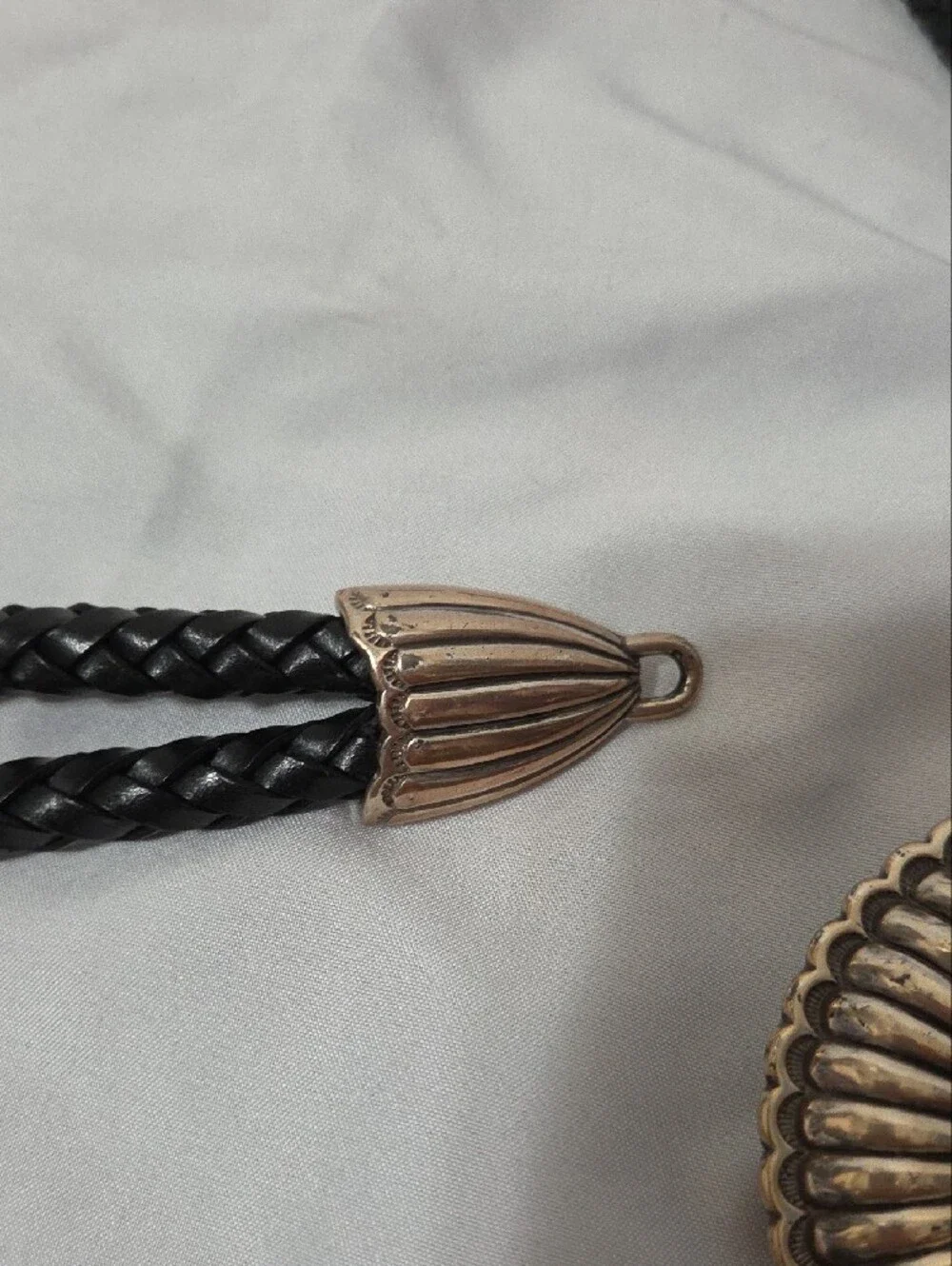 Black Braided Leather Bolo Tie, Silver-Tone Flower Slide